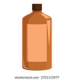 Botella de plástico ámbar alta con una etiqueta en blanco y una tapa marrón se mantiene en posición vertical, listo para la personalización