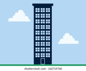 Tall Apartment Building With Blue Sky 