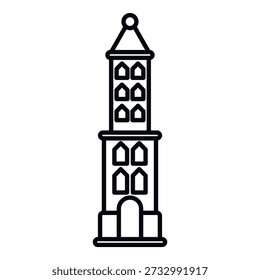 Tall architectural structure with multiple windows and a pointed roof