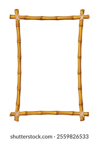 Tall bamboo rectangle frame with tied ropes, perfect for creative backgrounds. Vector cartoon illustration
