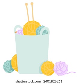 Tall basket with different balls of yarn