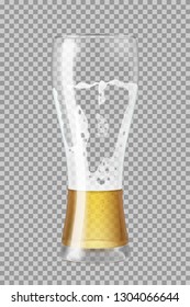 Tall Beer Glass With Lager Beer And Foam, Half Full Or Empty, In The Process Of Drinking. Transparent Vector Illustration.