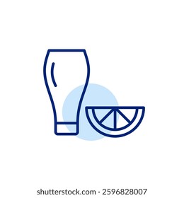 Tall beer glass and lemon. Bar, drinking and restaurant menu. Pixel perfect, editable stroke vector icon