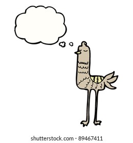 caricatura de pájaro alto con burbuja de pensamiento