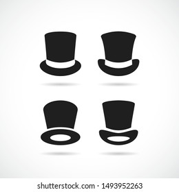 Tall black hat vector icons isolated on white background