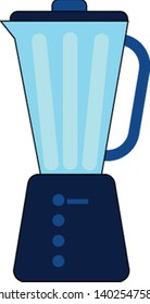 A tall blender in blue colour with four switches on it , vector, color drawing or illustration.