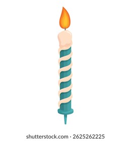 Tall, blue birthday candle with dripping wax and a burning flame is a classic symbol of celebration