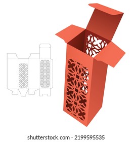 tall box with stenciled luxury pattern lid die cut template and 3D mockup