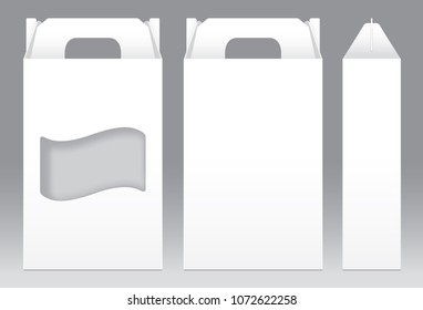 Tall Box White window shape cut out Packaging Template blank. Empty Box white Template for design product package gift box, White Box packaging paper kraft card board package (Vector)