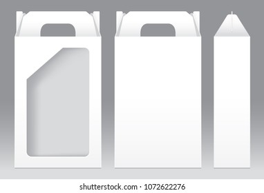 Tall Box White window shape cut out Packaging Template blank. Empty Box white Template for design product package gift box, White Box packaging paper kraft card board package (Vector)