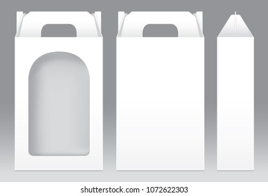 Tall Box White window shape cut out Packaging Template blank. Empty Box white Template for design product package gift box, White Box packaging paper kraft card board package (Vector)