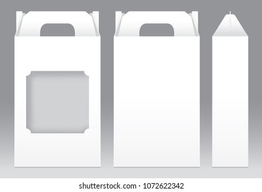 Tall Box White window shape cut out Packaging Template blank. Empty Box white Template for design product package gift box, White Box packaging paper kraft card board package (Vector)