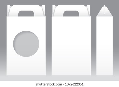 Tall Box White window shape cut out Packaging Template blank. Empty Box white Template for design product package gift box, White Box packaging paper kraft card board package (Vector)