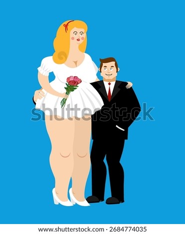 tall bride with a short groom, symbolizing unequal marriage, relationship imbalance, humor, and unusual love story.