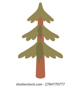 Tall brown pine tree straight trunk vertical forest conifer asset flat vector illustration