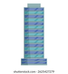 Tall building with blue and green glass facade standing against white background