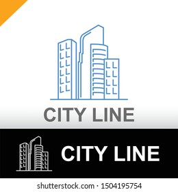 Tall building lined, creative concept of building logo design, home logo design. The logo on the white and black background. Line art Style Design