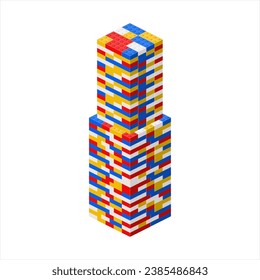 Tall building made of plastic bricks. Vector