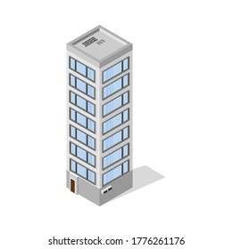 Edificio alto de estilo moderno. Isometry. Megalopolis. Diseño web.