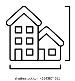Edifício alto e casa privada ícone linha fina, arquiteto conceito de estúdio. Gráficos vetoriais. Sinal de medição de edifício alto no fundo branco, móvel estilo ou design