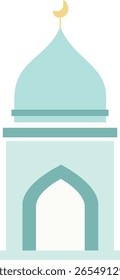 Un edificio alto con cúpula de color verde azulado, diseñado en ilustración plana. Adecuado para temas religiosos, decoración islámica y diseño de mezquitas.