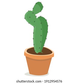 Tall cactus in orange pot; home potted plant; vector illustration.