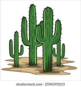 Tall cactus plant vector, Houseplant illustration for decoration in flat style.