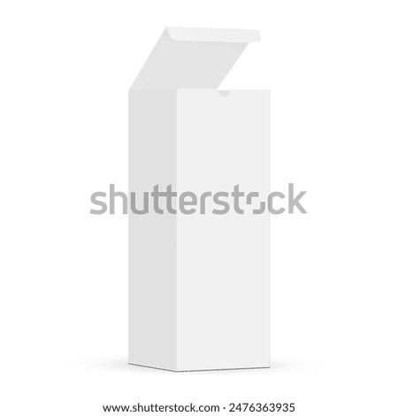 Tall Cardboard Rectangular Box Mockup With Opened Lid, Isolated On White Background. Vector Illustration