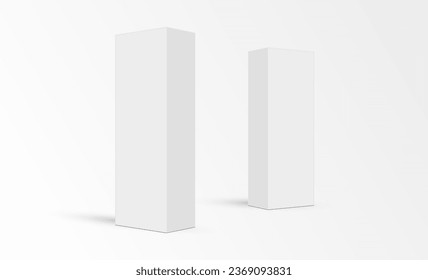 Tall Cardboard Rectangular Boxes Mockups, Side View, Isolated on White Background. Vector Illustration