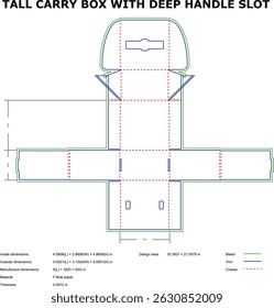 Tall carry box design template deep handle slot die-cut