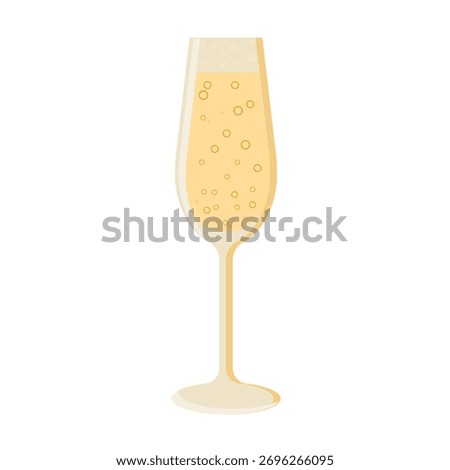 A tall champagne flute glass, vector color illustration in flat style. Festive sparkling wine on an isolated background.