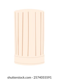 Tall chef hat with vertical pleats, soft beige color, and detailed folds. Stylish kitchen hat, professional wear. Perfect for culinary. Vector illustration