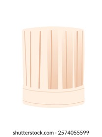 Tall chef hat with vertical pleats, soft beige color, and detailed folds. Stylish kitchen hat, professional wear. Perfect for culinary. Vector illustration