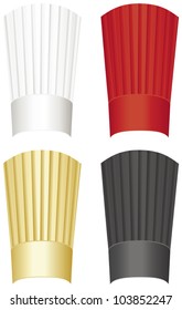 Tall chef's hat in white, red, gold and black isolated on a white background.