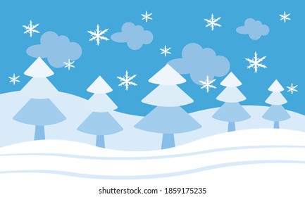 tall christmas trees grow under blue sky with fluffy clouds winter landscape nobody around wallpaper for design
