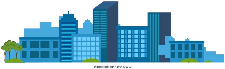 Tall city buildings and houses on horizon isolated. Urban landscape, large high-rise constructions