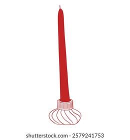 Tall Classic Candle in a Simple Holder – Hand-Drawn Minimalist Vector Illustration of a Single Elegant Candle in an Ornate Style