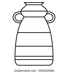 A tall clay amphora with two side semicircular handles. Ceramic tableware for a modern interior. Vector icon, outline, isolated. Editable stroke
