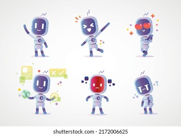 Tall clean gradient modern robot character set