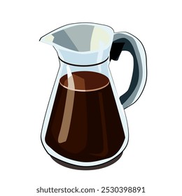 Tall clear glass pitcher filled with dark Americano coffee.Vector illustration isolated on white background.