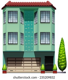 A tall commercial building on a white background 