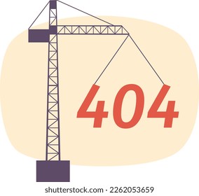 Tall construction crane vector empty state illustration. Editable 404 not found page for UX, UI design. Heavy lifting machine flat concept on cartoon background. Colorful website error flash message