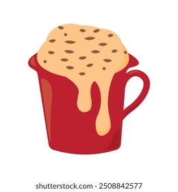 Taza alta llena de masa para untar. Preparación de bollería y dulces caseros. Ilustración acogedora de color simple. Vector de dibujos animados dibujado a mano aislado sobre fondo blanco