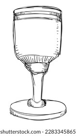 Tall cup, goblet or chalice in hand drawn style. Sketch design on white background.