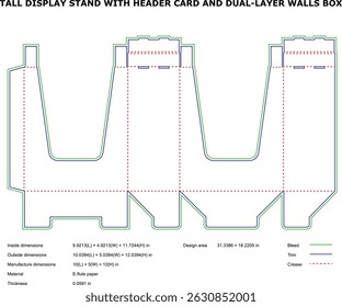 Tall display stand template dual layer walls header card die-cut box design