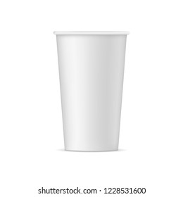 Tall disposable paper cup mock up - front view. Vector illustration