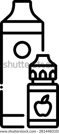 Tall electronic vape pen standing next to a bottle of apple-flavored e-liquid. This product pairing shows the refillable nature of modern vaping devices. Great for e-juice flavor catalogs and vaping product photography.