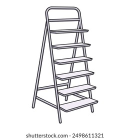 Tall empty shelving unit with multiple tiers standing isolated on white background