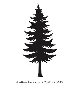 A tall evergreen tree silhouette features prominently with its distinct shape and branches showcasing the natural beauty and simplicity of forest life. Ideal for nature-related themes.