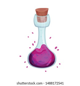 Tall flask with a pink elixir. Vector illustration on a white background.